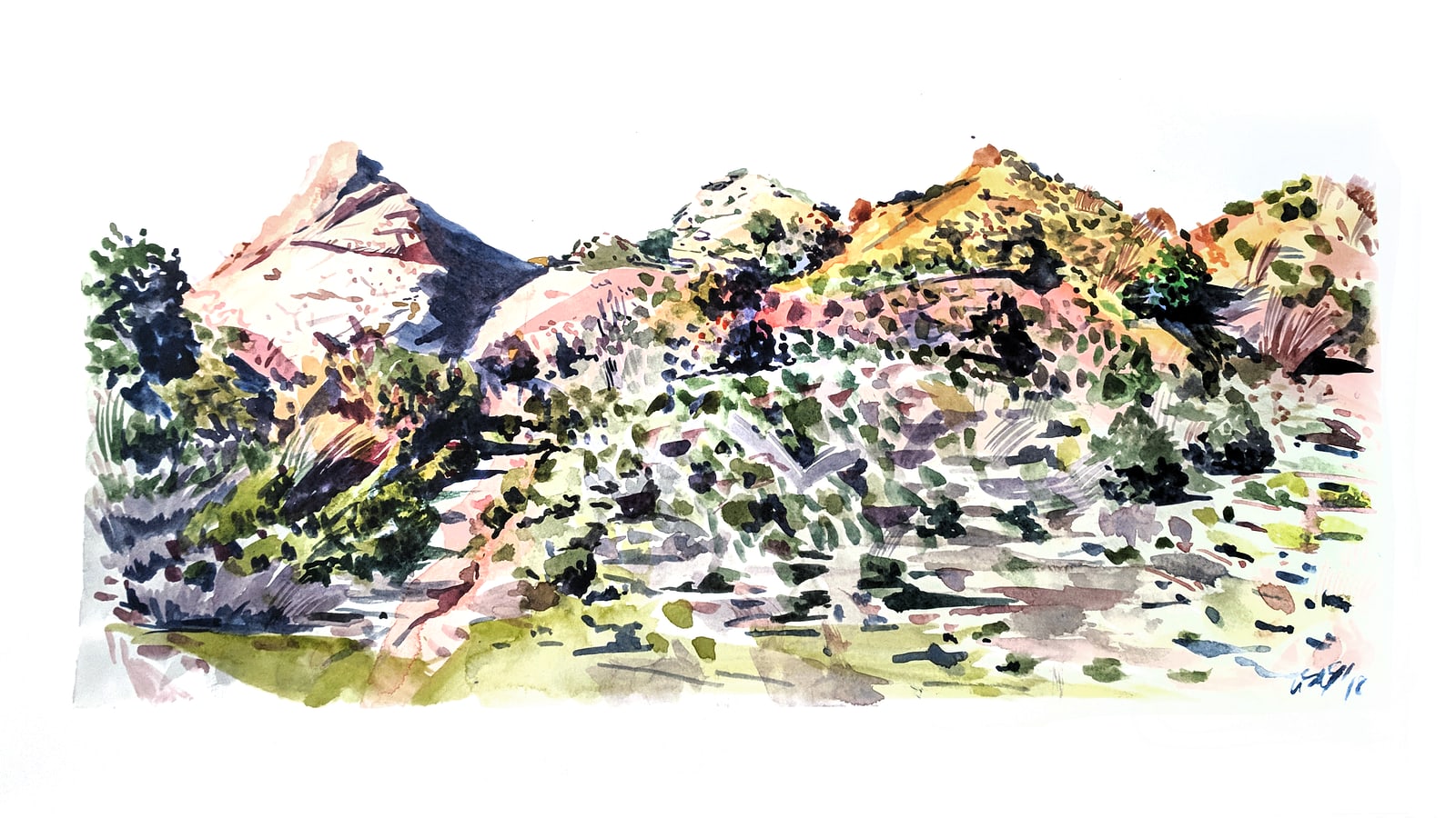 A plein air watercolor painting from Coyote Regional Park, which I pass by everyday during my commute